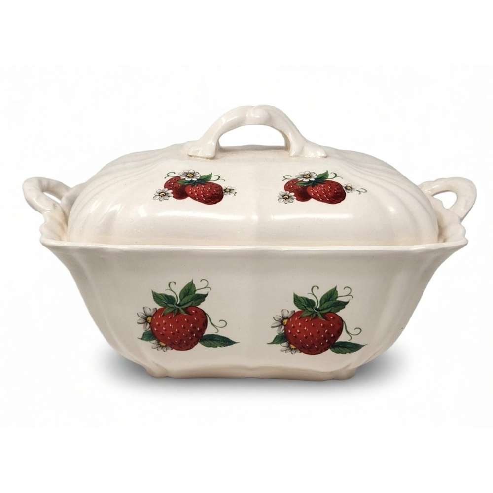 Vintage Ceramic Strawberry Covered Tureen Soup Bowl 11.5" Cottagecore Farmhouse
